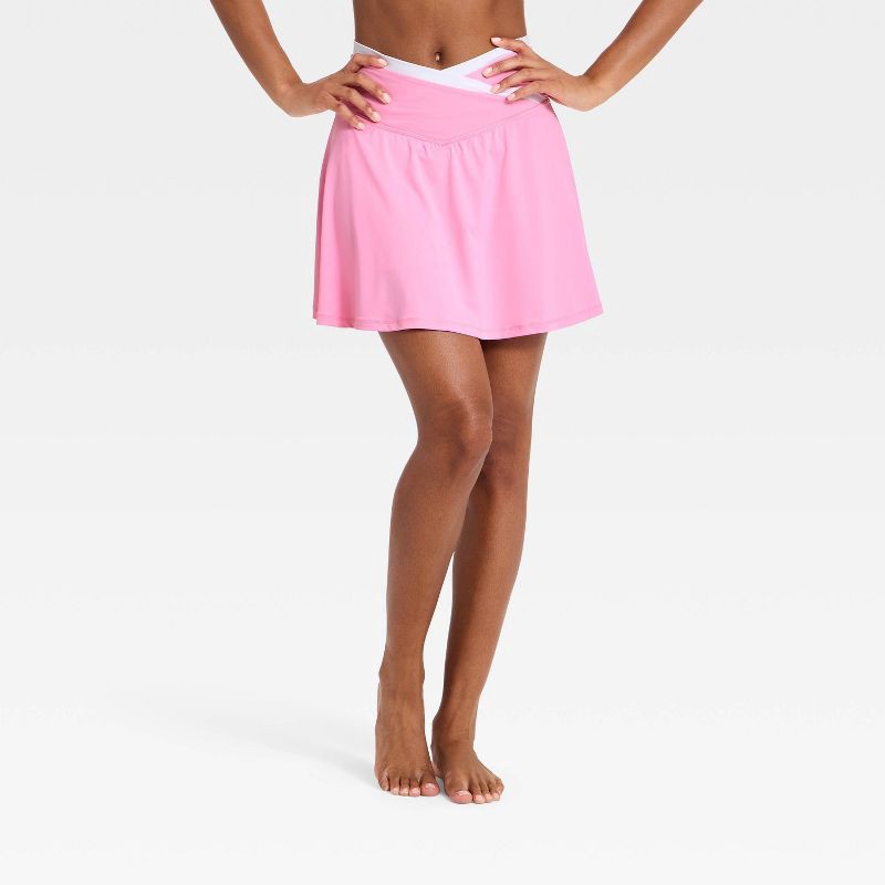 slide 1 of 4, Women's Everyday Soft Mid-Rise Crossover Waistband Skort 14.5" - All In Motion™ Pink XXL, 1 ct
