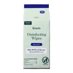 Biom Plastic Free Plant Based Disinfecting Wipes - Alpine Mint - 60ct