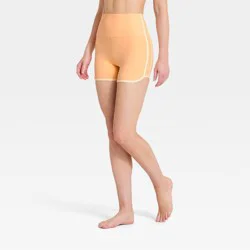 Women's Everyday Soft Ulta High-Rise Retro Contrast Hem Bike Shorts 3" - All In Motion™ Melon Orange L