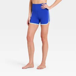 Women's Everyday Soft Ulta High-Rise Retro Contrast Hem Bike Shorts 3" - All In Motion™ Cobalt XL