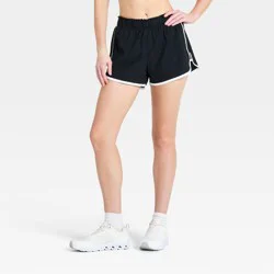Women's Mid-Rise Textured Woven Run Shorts 3" - All In Motion™ Black XS