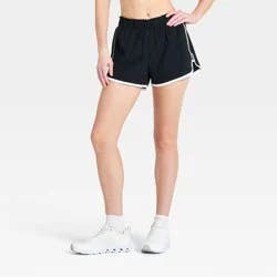 Women's Mid-Rise Textured Woven Run Shorts 3" - All In Motion™ Black M