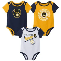 MLB Milwaukee Brewers Newborn 3-pack Bodysuits - 3-6M