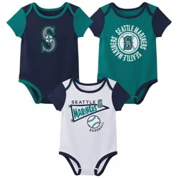 MLB Seattle Mariners Newborn 3-pack Bodysuits - 3-6M