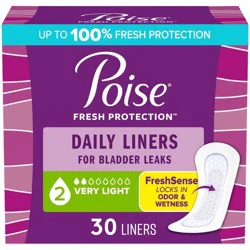 Poise Daily Regular Incontinence Panty Liners - 2 Drop Very Light Absorbency - 30ct - Trial Pack