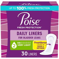 Poise Daily Regular Incontinence Panty Liners - 2 Drop Very Light Absorbency - 30ct - Trial Pack