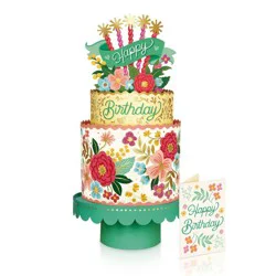 FreshCut Paper 12" Blooming Birthday Cake 3D Pop Up Greeting Card and Envelope