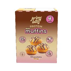 Prime Bites Chocolate Chip Protein Mini Muffins - 15g Protein - 8.48oz/4ct: Whey Protein Isolate, Chewy, Ready to Eat