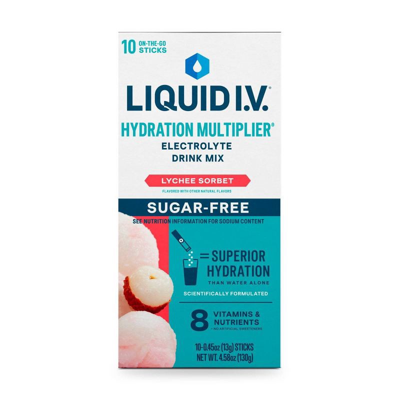slide 1 of 7, Liquid I.V. Lychee Sorbet Sugar Free Hydration Multiplier Sports Drink - 10ct: Powdered, Non-Caffeinated, 10 ct