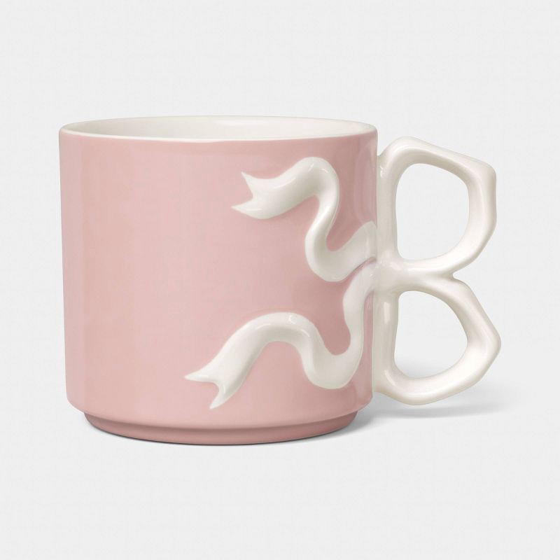 slide 1 of 3, 17.22 fl oz Stoneware Bow Mug Pink - Room Essentials™, 17.22 fl oz