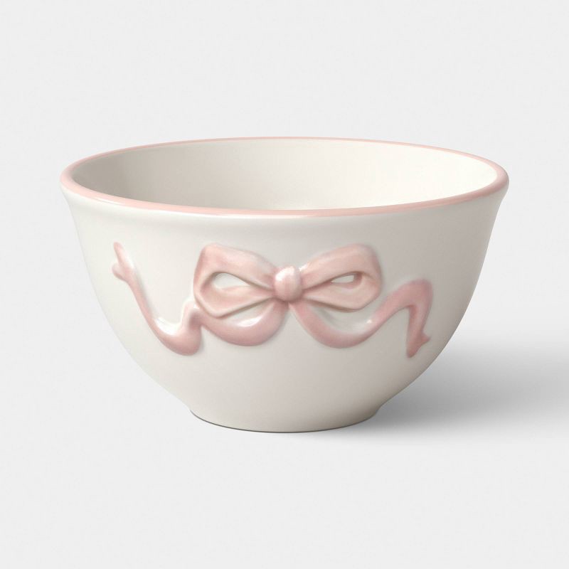 slide 1 of 3, 6.37 fl oz Stoneware Bow Mini Bowl Cream - Room Essentials™, 6.37 fl oz