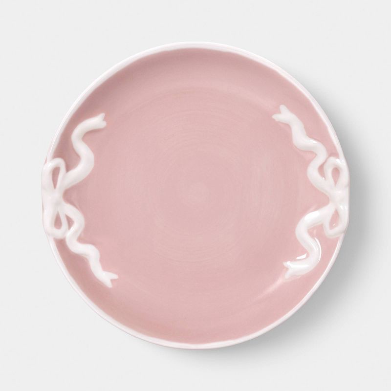 slide 1 of 3, 6" Stoneware Bow Appetizer Plate Pink - Room Essentials™, 1 ct