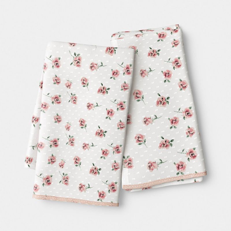 slide 1 of 4, 2pk Swiss Dot with Floral Print Kitchen Towels - Room Essentials™, 2 ct