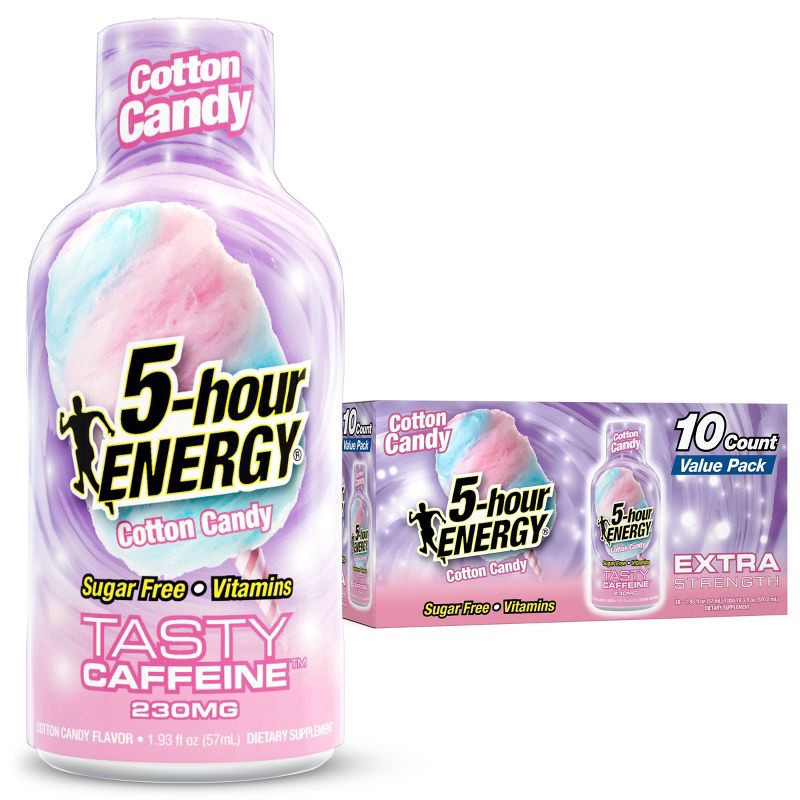slide 1 of 8, 5 Hour Energy Cotton Candy Extra Strength Shot Energy Drinks - 10pk/19.3 fl oz, 10 ct, 19.3 fl oz