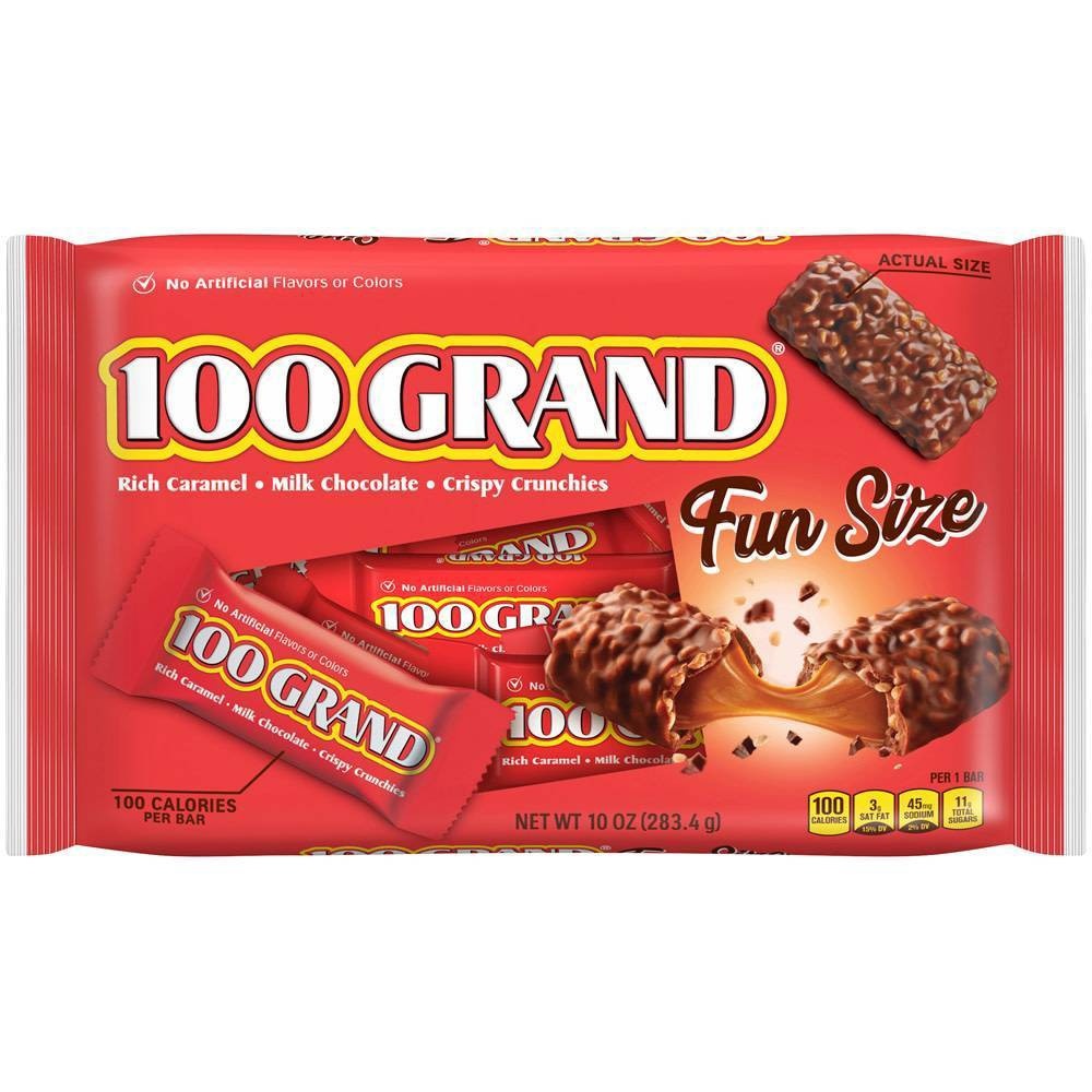 slide 1 of 1, 100 Grand Fun Size Candy Bars, 10 oz