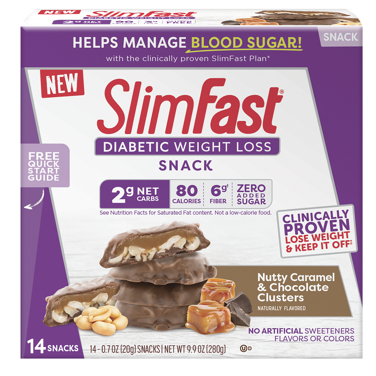 slide 1 of 1, SlimFast Diabetic Caramel Cluster Snacks, 14 ct