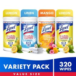 Lysol All-Purpose Cleaner & Disinfectant Wipes - 80ct/4pk: Lemon Lime Scent, Multipurpose, Plastic Canister