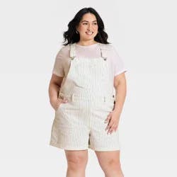 Women's Denim Shortall Romper - Ava & Viv™ Off-White Pinstripe 17