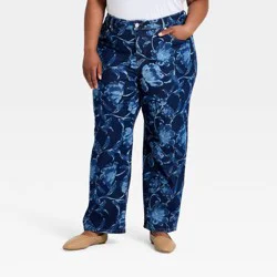 Women's High-Rise Comfort Stretch Straight Leg Jeans - Ava & Viv™ Blue Denim Floral 16