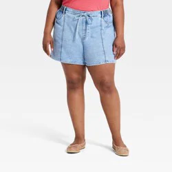Women's High-Rise Tie-Waist Jean Shorts - Ava & Viv™ Light Wash 18