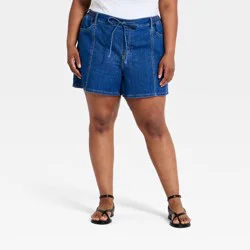 Women's High-Rise Tie-Waist Jean Shorts - Ava & Viv™ Medium Wash 18