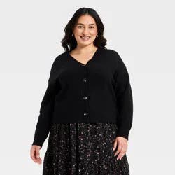 Women's V-Neck Textured Cardigan - Ava & Viv™ Black 3X