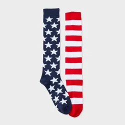 Women's American Flag Knee High Socks - Navy/Red/White 4-10