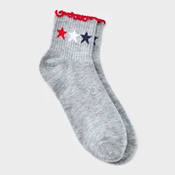 Women's Stars Ruffle Ankle Socks - Heather Gray 4-10