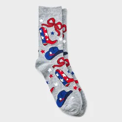 Women's Patriotic Western Crew Socks - Heather Gray 4-10