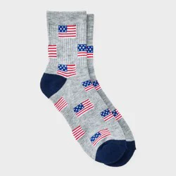Women's Ribbed Cushioned American Flag Short Mid Crew Socks - Heather Gray 4-10
