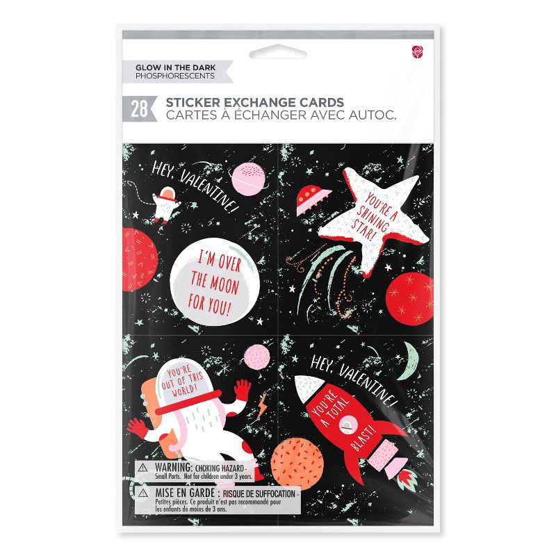 slide 5 of 6, American Greetings 7ct Valentine's Cards Stickers Glow Space, 7 ct