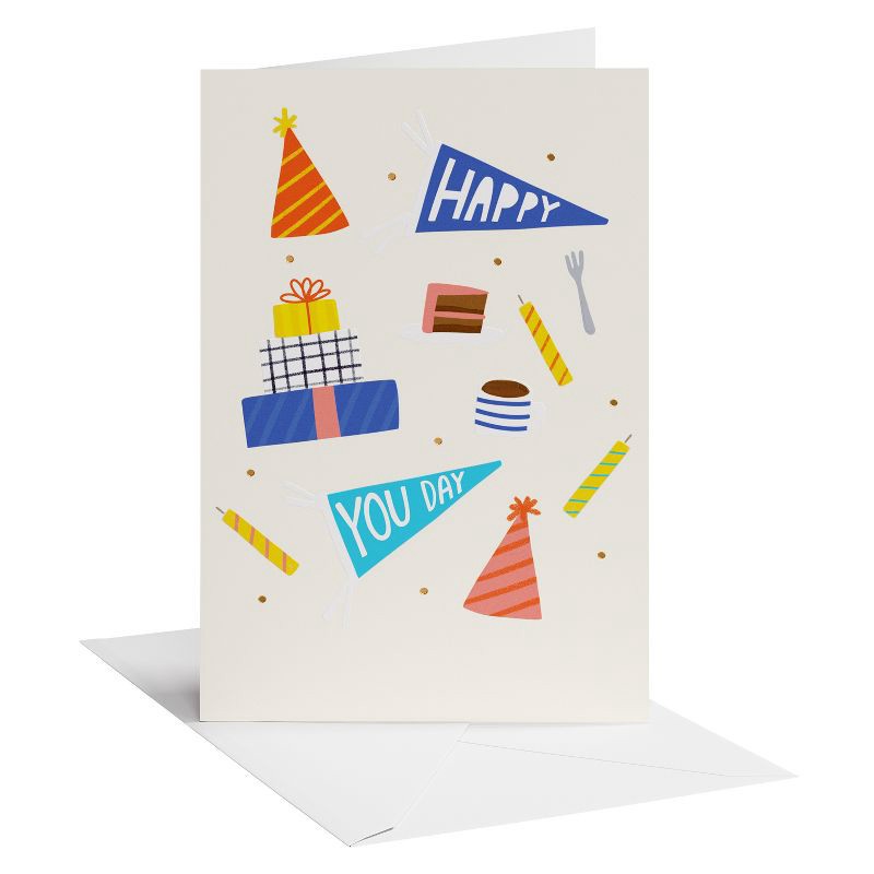 slide 1 of 5, American Greetings Birthday Card for Anyone, Happy You Day Pennants, Includes Envelope, 1 ct