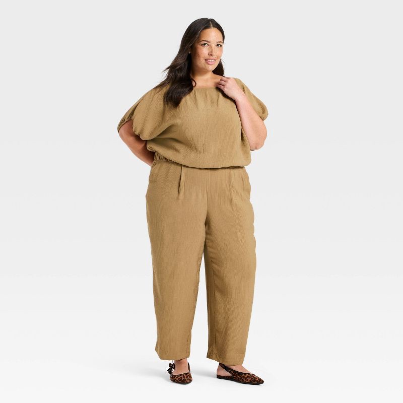 slide 3 of 3, Women's Modern Gauze Barrel Leg Pants - A New Day™ Brown XXL, 1 ct