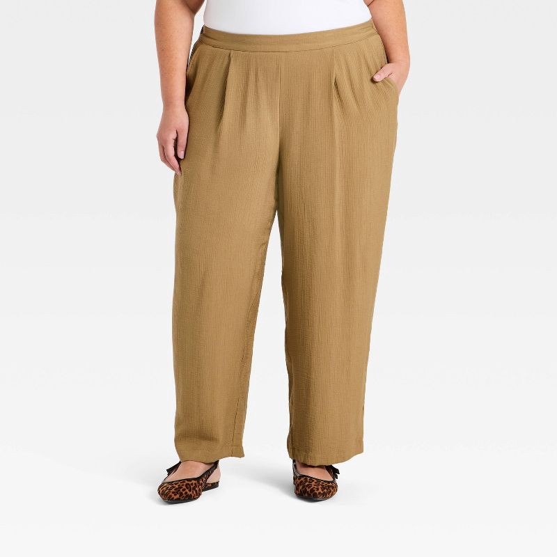slide 1 of 3, Women's Modern Gauze Barrel Leg Pants - A New Day™ Brown XXL, 1 ct