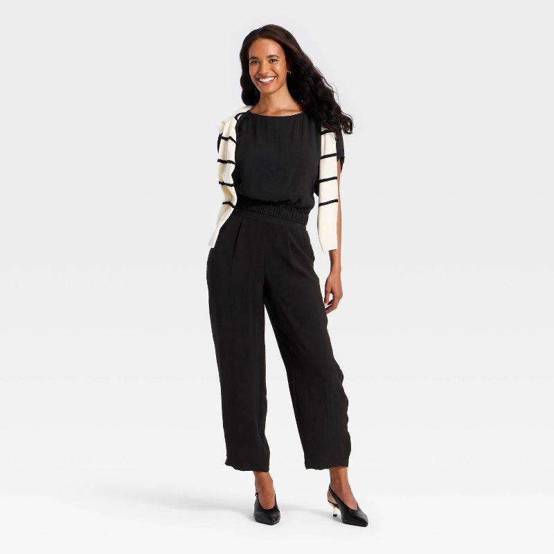 slide 3 of 3, Women's Modern Gauze Barrel Leg Pants - A New Day™ Black XL, 1 ct