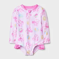 Disney Baby Girls' Minnie Mouse Beach Ball 1pc Rash Guard Swimsuit - Light Pink 3M