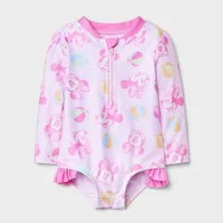 Disney Baby Girls' Minnie Mouse Beach Ball 1pc Rash Guard Swimsuit - Light Pink 9M