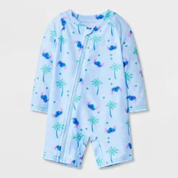 Disney Baby Boys' Lilo & Stitch Palm Tree 1pc Rash Guard Swimsuit - Light Blue 9M