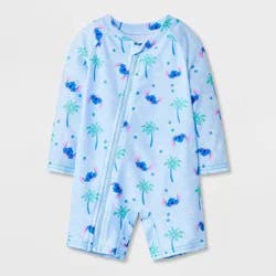 Disney Baby Boys' Lilo & Stitch Palm Tree 1pc Rash Guard Swimsuit - Light Blue 9M