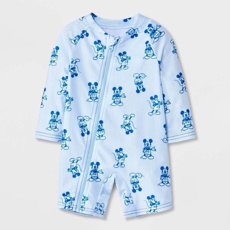 Disney Baby Boys' Mickey Mouse Striped 1pc Rash Guard Swimsuit - Light ...