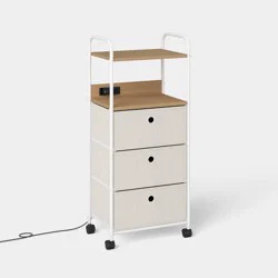 Wide Rolling Dorm Storage Charging Cart with 3 Fabric Drawers Gray - Room Essentials™