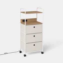 Wide Rolling Dorm Storage Charging Cart with 3 Fabric Drawers Gray - Room Essentials™