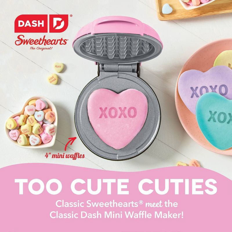 slide 3 of 7, Dash x Sweethearts Mini Waffle Maker Pink XOXO, 1 ct