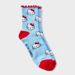 Women's Hello Kitty Mid Crew Sock - Blue/Red 4-10