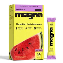 Magna Hydration Electrolyte Mix Stick Pack Dietary Supplement Powder - Watermelon Lime - 10ct: Non-GMO, Vegan, Magnesium 210mg