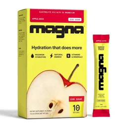 Magna Hydration Electrolyte Mix Stick Pack Dietary Supplement Vegan Powder - Apple Juice - 10ct: Magnesium 210mg, Sugar-Free, Gluten-Free, Non-GMO