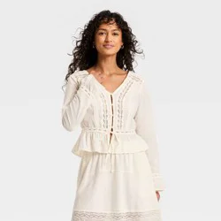 Women's Ruffle Long Sleeve Lace Trim Blouse - Universal Thread™ Cream S
