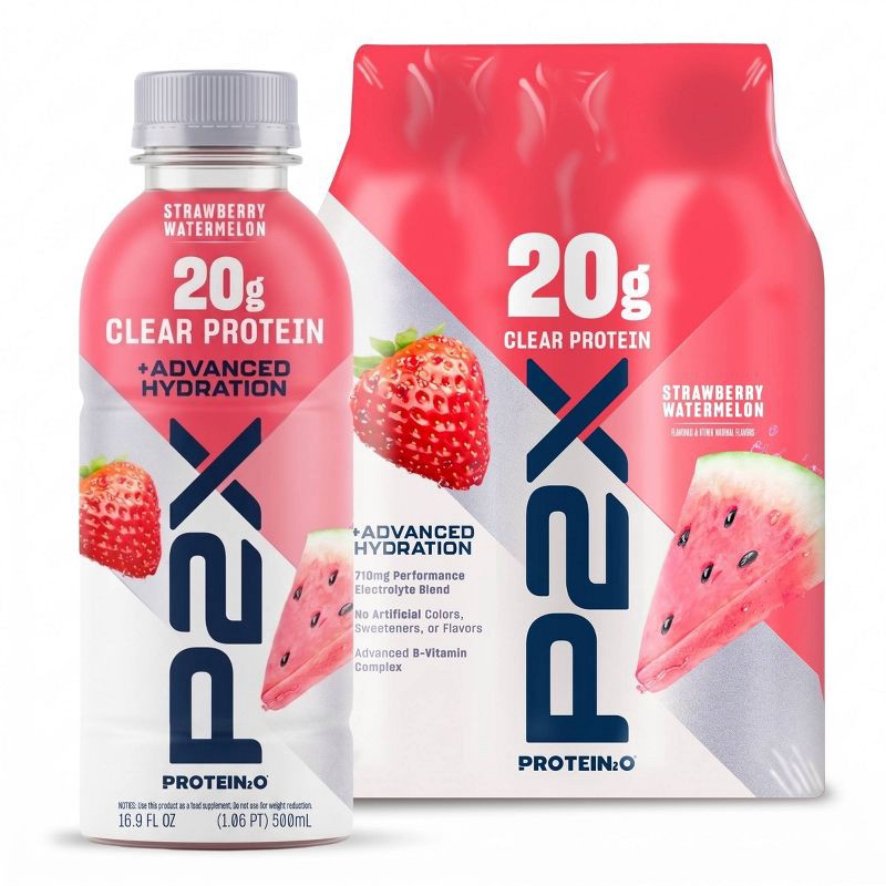 slide 1 of 5, P2X Advanced Hydration 20g Clear Protein Drink With 710mg of Electrolytes - Strawberry Watermelon - 4pk/67.6oz, 20 gram, 710mg, 4 ct, 67.6 oz