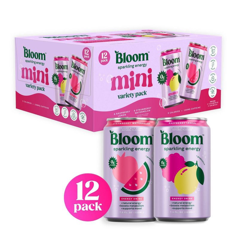 slide 1 of 6, BLOOM NUTRITION Bloom Sparkling Energy Mini Variety Pack Energy Drink - 12pk/7.5 fl oz, 12 ct; 7.5 fl oz