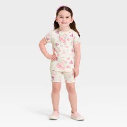 Toddler Girls' 2pc Disney Minnie Mouse Pointelle Ribbed T-Shirt & Shorts Set - Ivory 3T